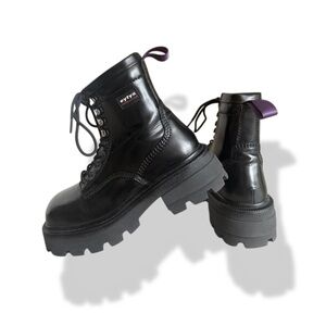 Eytys Black Lug Sole Leather Combat Boots